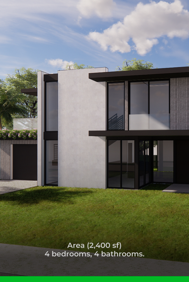 Eco 7 (LSF) (2,400 sf) is a four bedrooms and four bathrooms home.